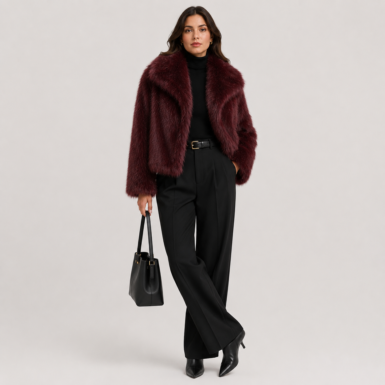 Women's Warm Faux Fur Look Jacket for Winter Elegant Outerwear
