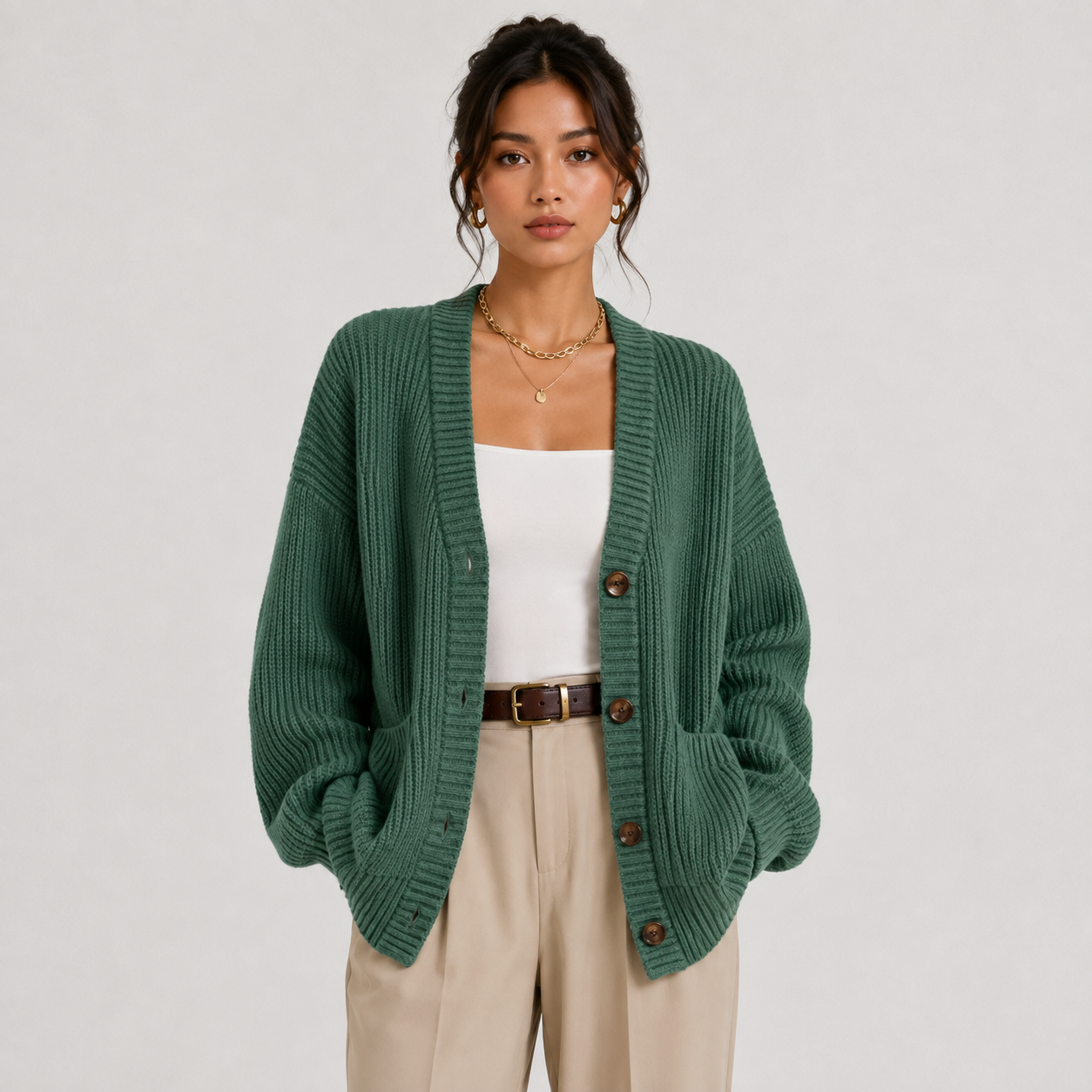 Women's Cardigan Sweater Knit Front Button Long Sleeve