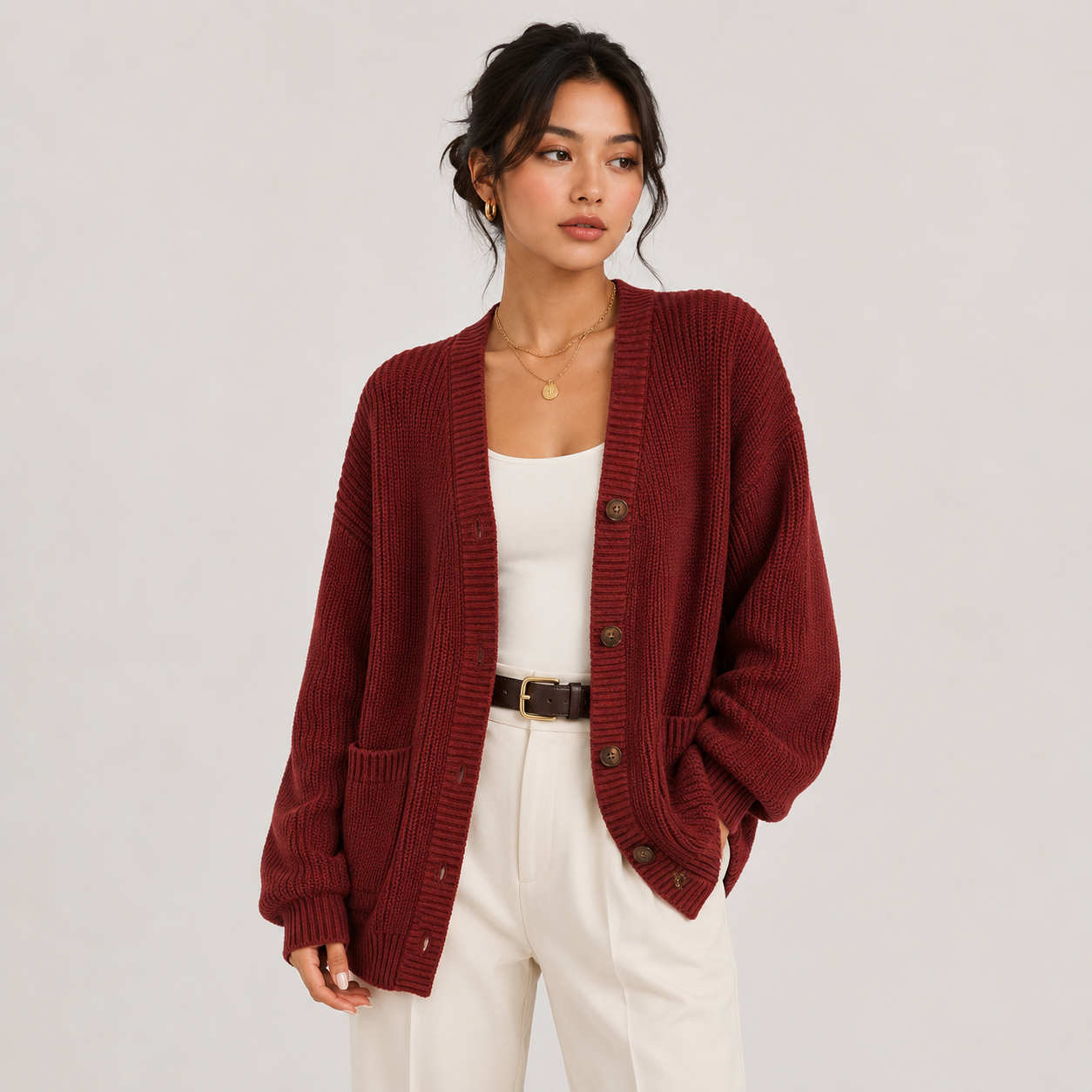 Women's Cardigan Sweater Knit Front Button Long Sleeve