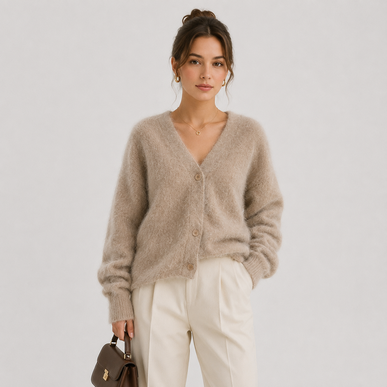 Women's Knit Cardigan Comfortable Long Sleeve Button Sweater