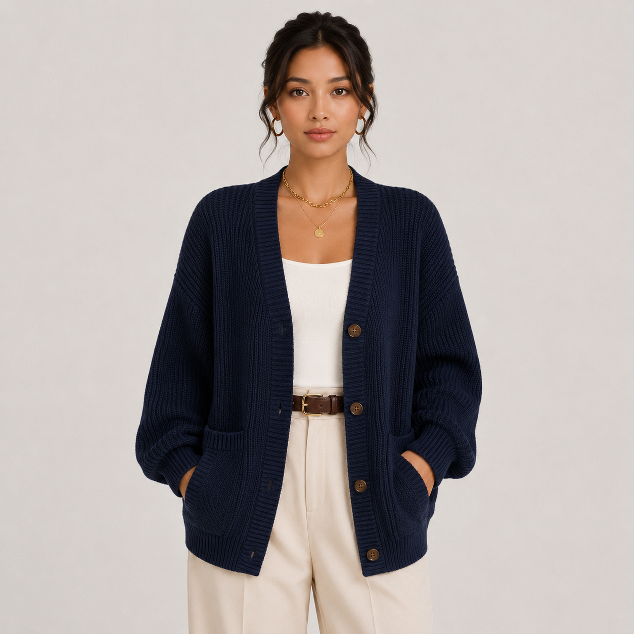 Women's Cardigan Sweater Knit Front Button Long Sleeve