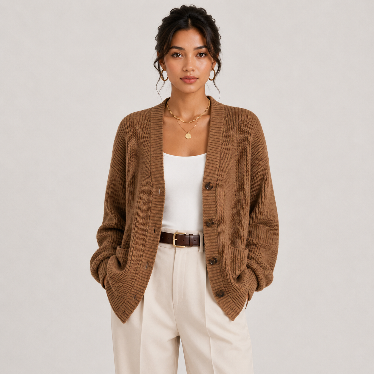 Women's Cardigan Sweater Knit Front Button Long Sleeve