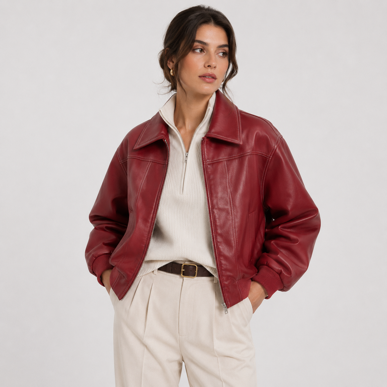 Women's Leather Look Jacket Timeless Red Heritage Silhouette