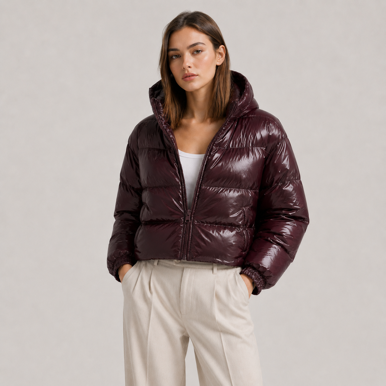 Women's Puffer Jacket Warm Hooded Zipper Coat