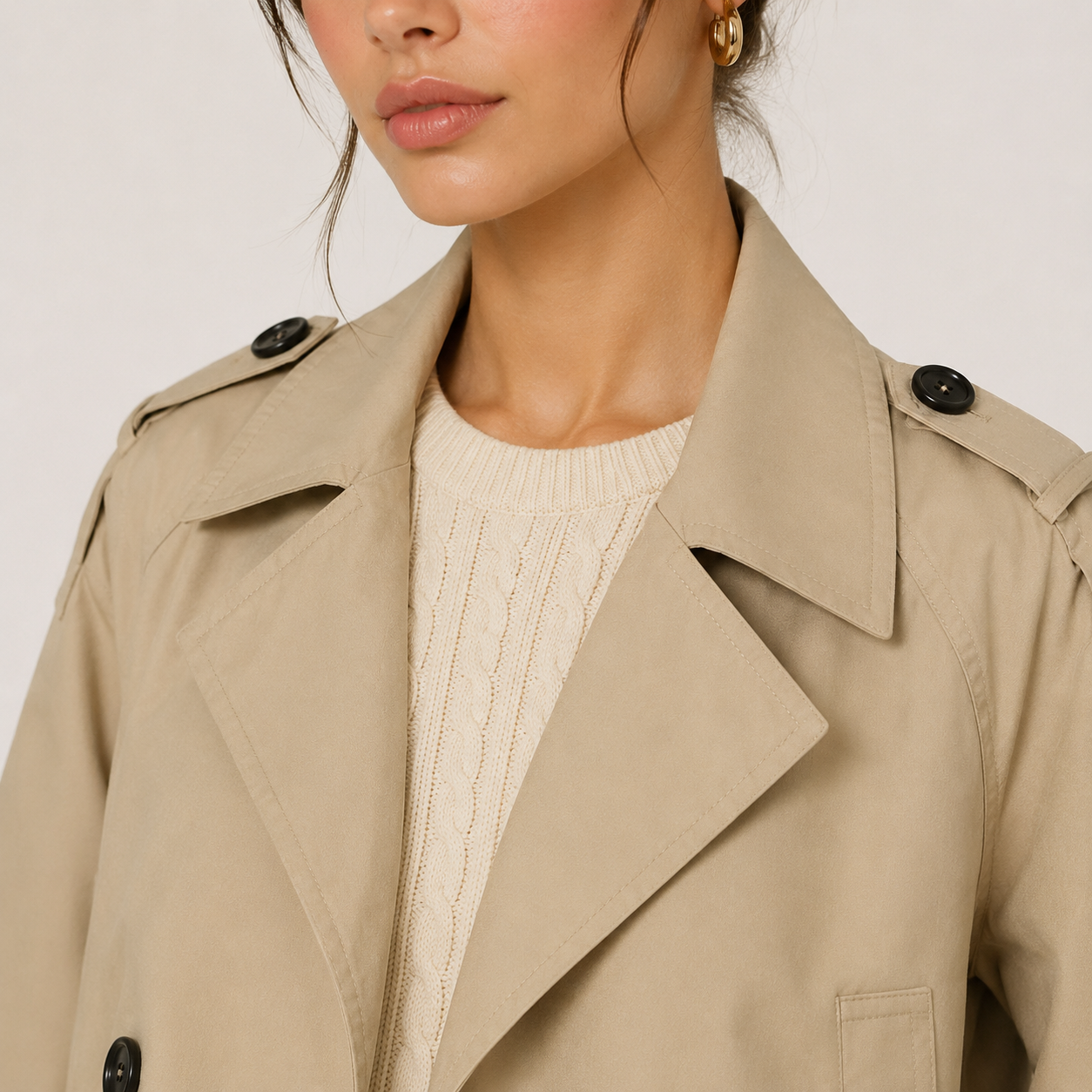 Women's Cropped Trench Jacket Double Breasted Classic Outerwear