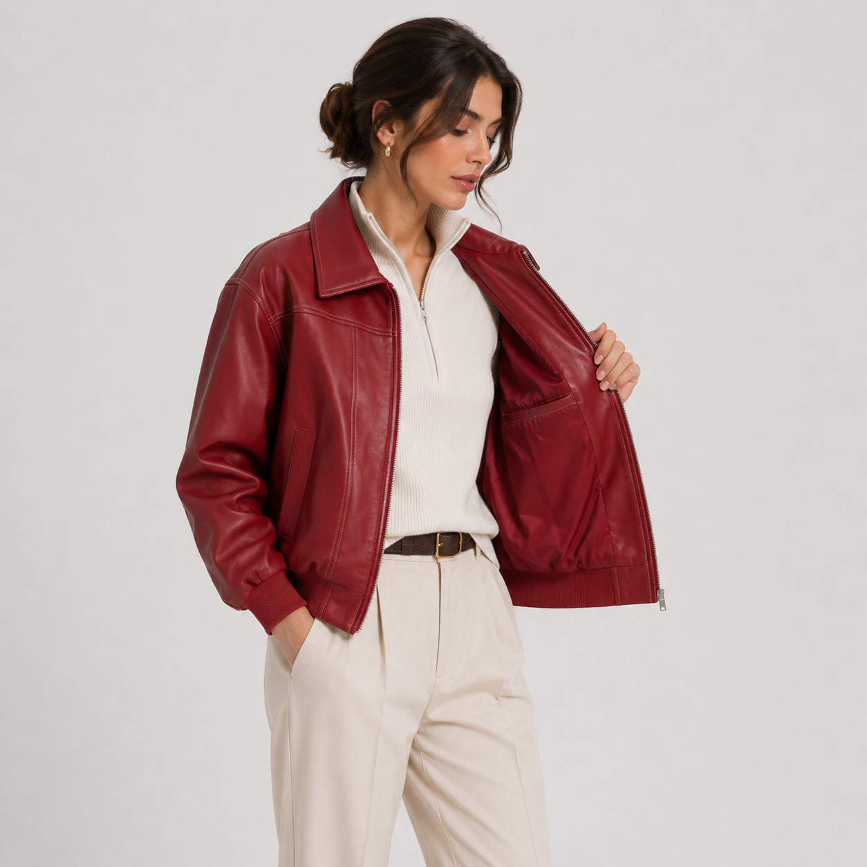 Women's Leather Look Jacket Timeless Red Heritage Silhouette