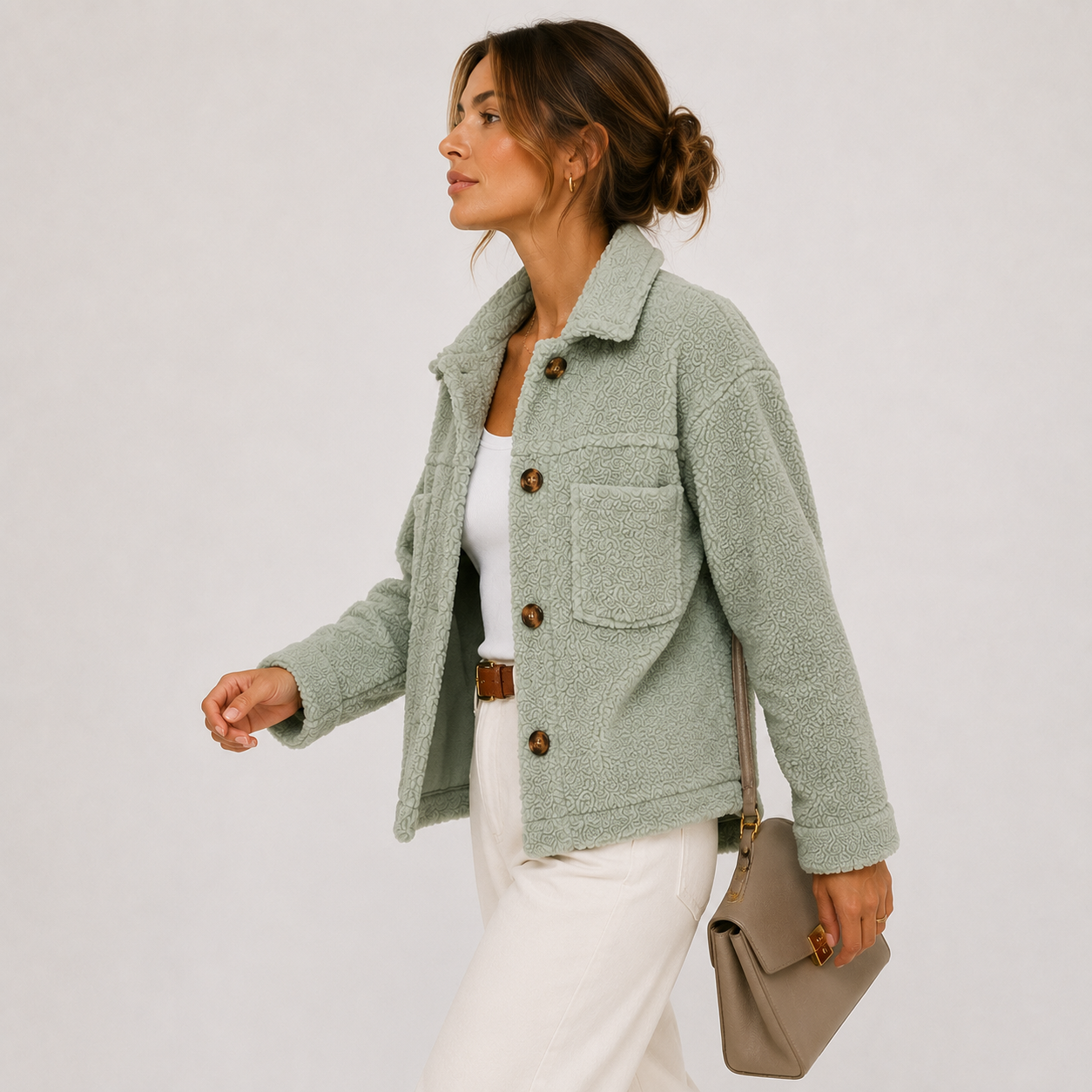 Women's Plush Sherpa Jacket Cozy Lightweight Casual Shacket