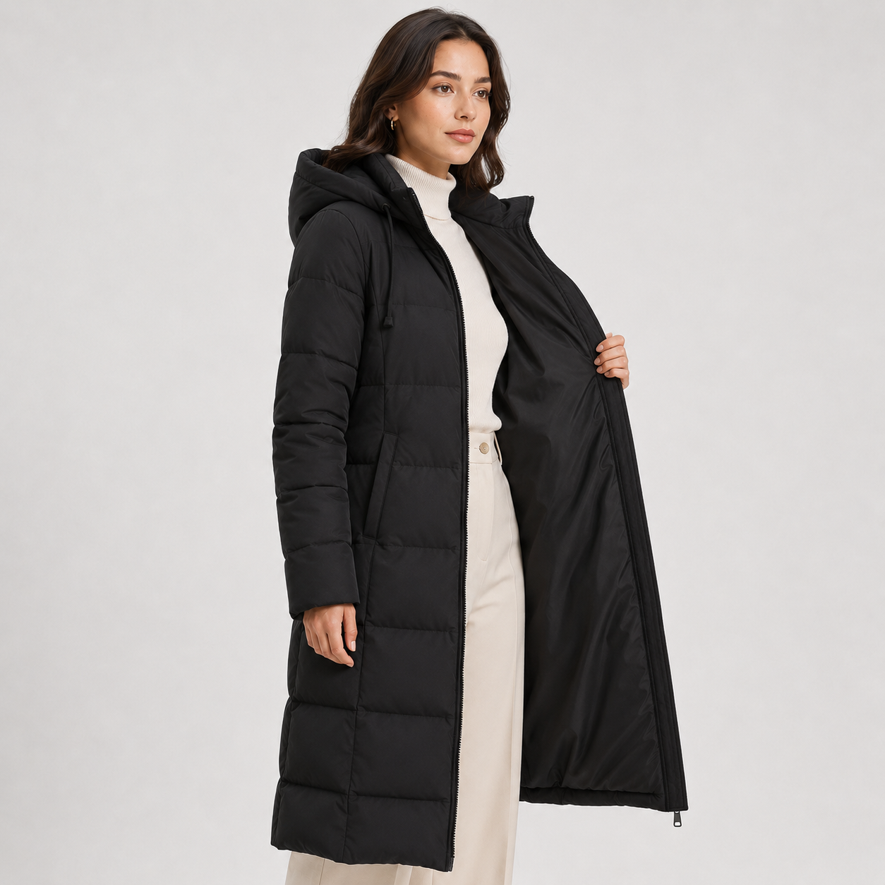 Women’s Long Puffer Coat Hooded Quilted Warm Winter Jacket