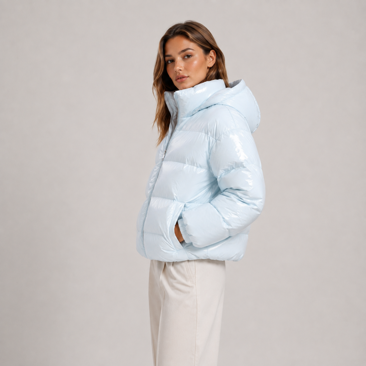 Women's Puffer Jacket Warm Hooded Zipper Coat