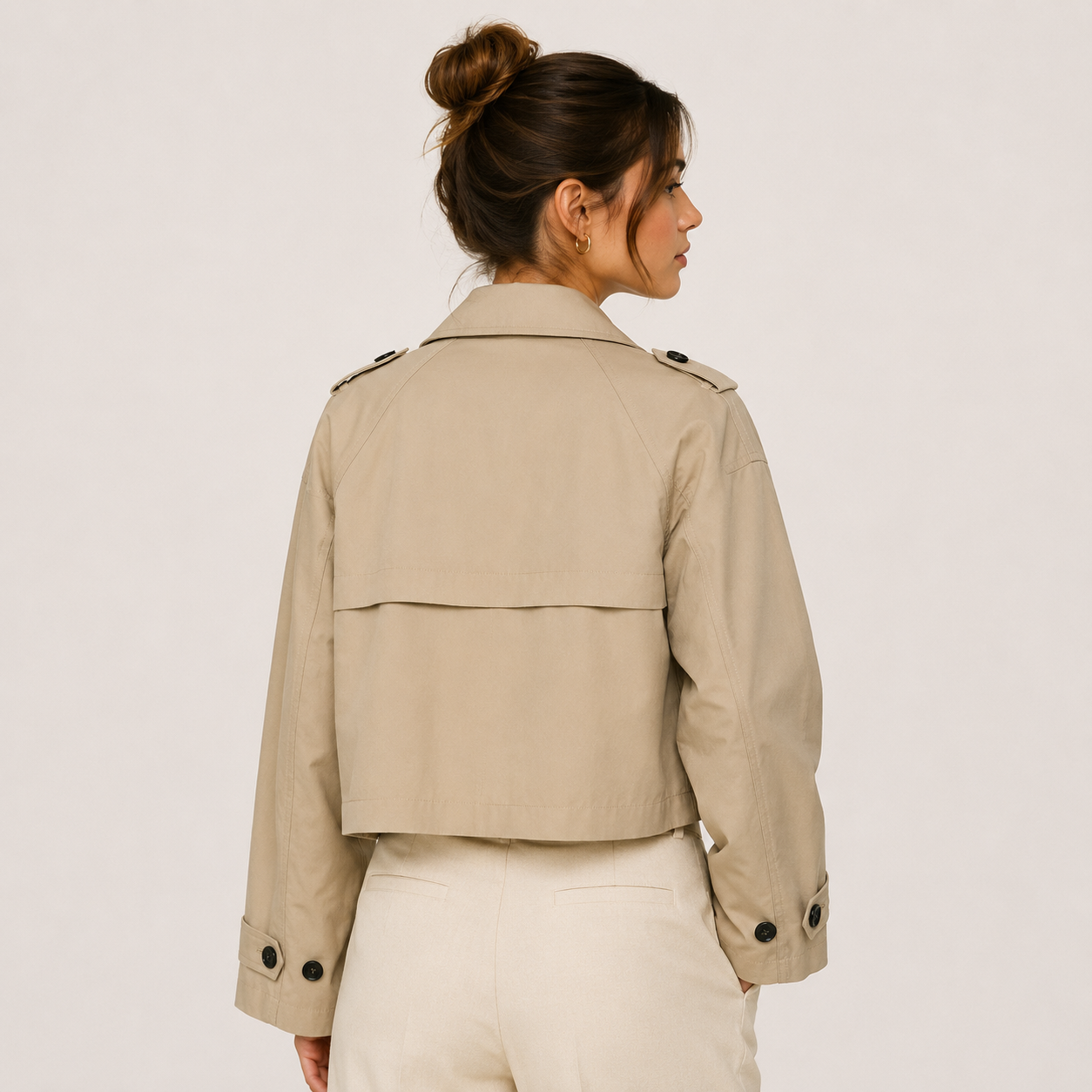 Women's Cropped Trench Jacket Double Breasted Classic Outerwear