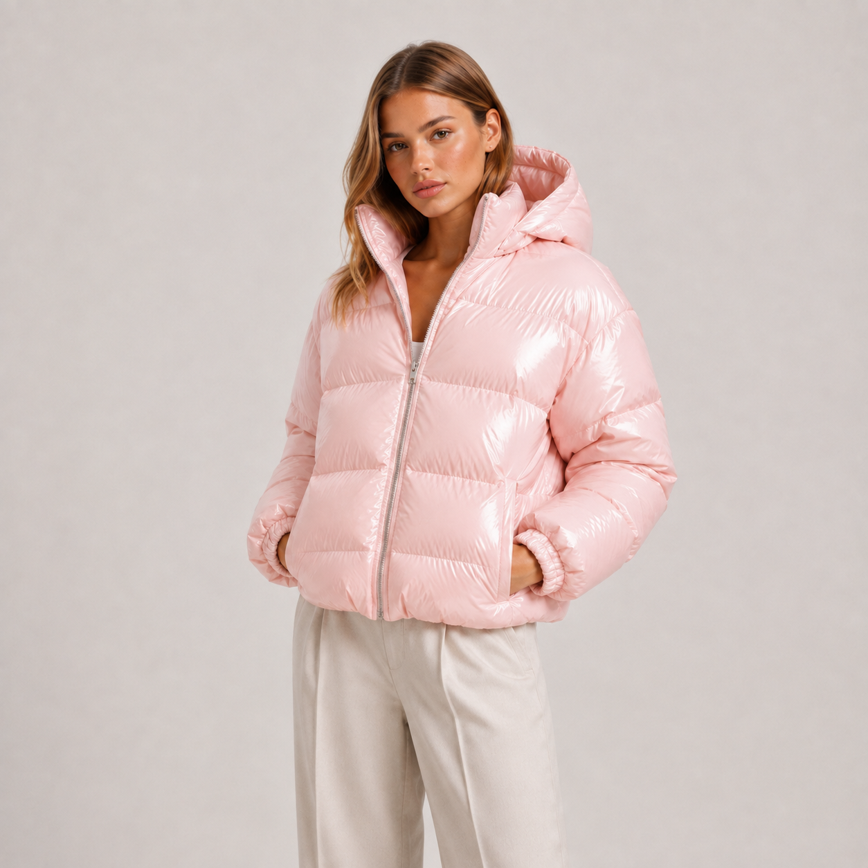 Women's Puffer Jacket Warm Hooded Zipper Coat