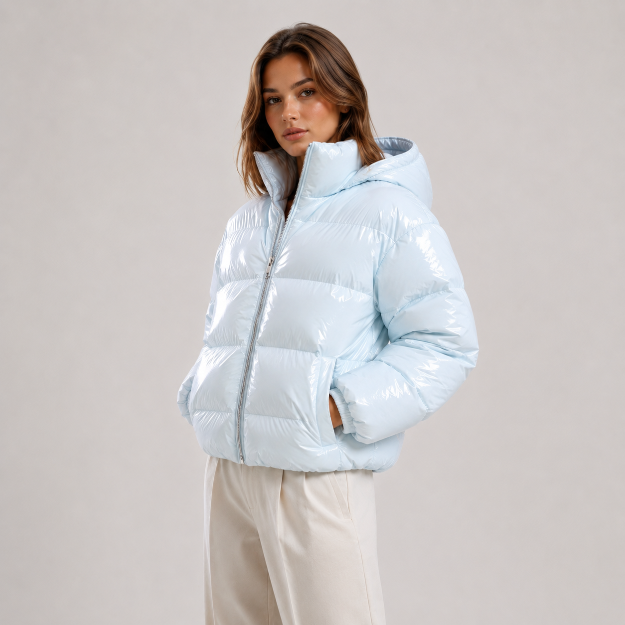 Women's Puffer Jacket Warm Hooded Zipper Coat