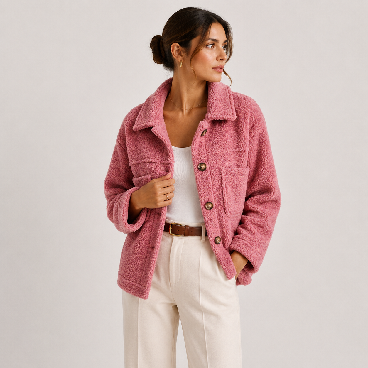 Women's Plush Sherpa Jacket Cozy Lightweight Casual Shacket