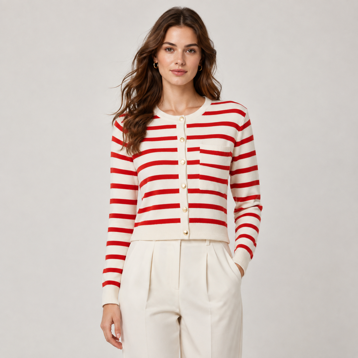 Women's Striped Knit Sweater Long Sleeve Cardigan