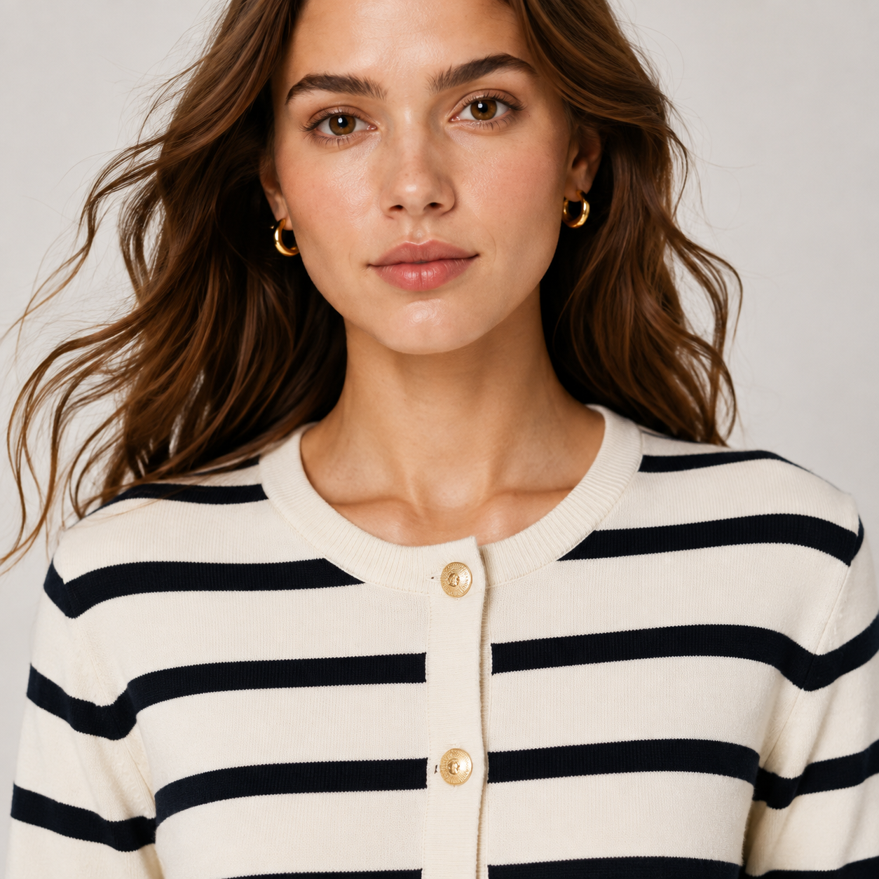 Women's Striped Knit Sweater Long Sleeve Cardigan