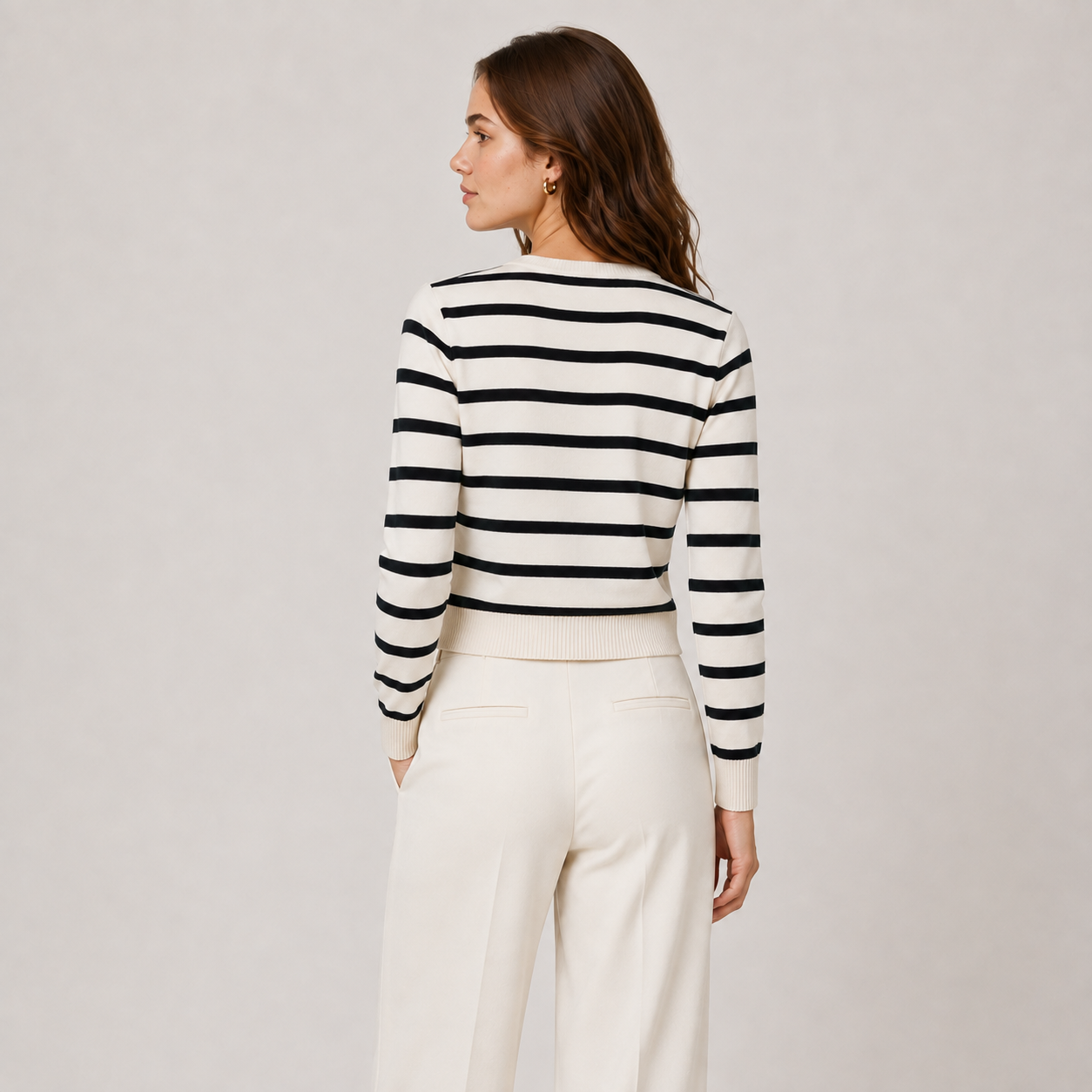 Women's Striped Knit Sweater Long Sleeve Cardigan