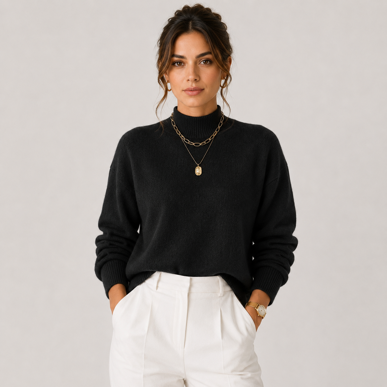 Priya | Women's Cable Knit Turtleneck Sweater, Cozy Winter Pullover