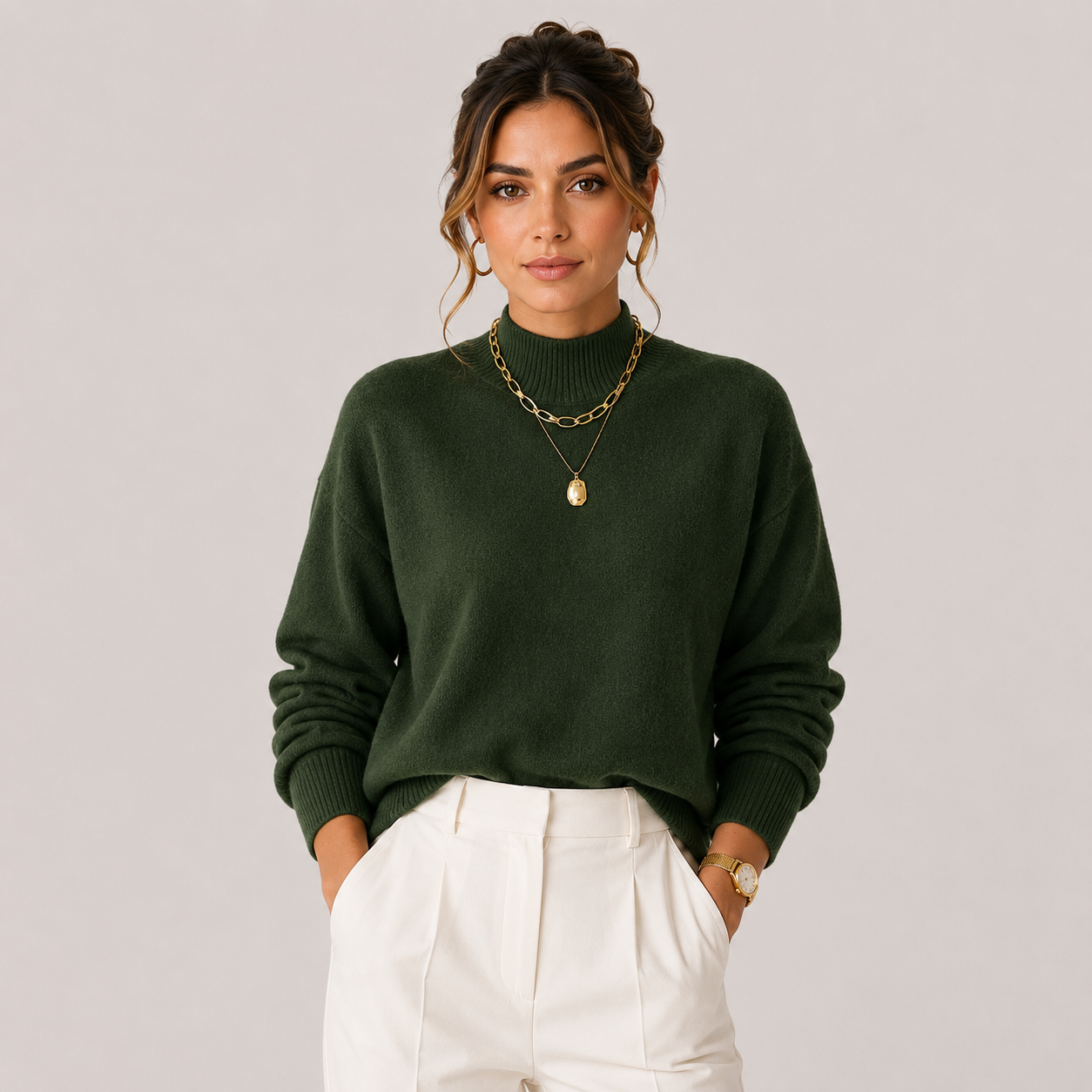 Priya | Women's Cable Knit Turtleneck Sweater, Cozy Winter Pullover