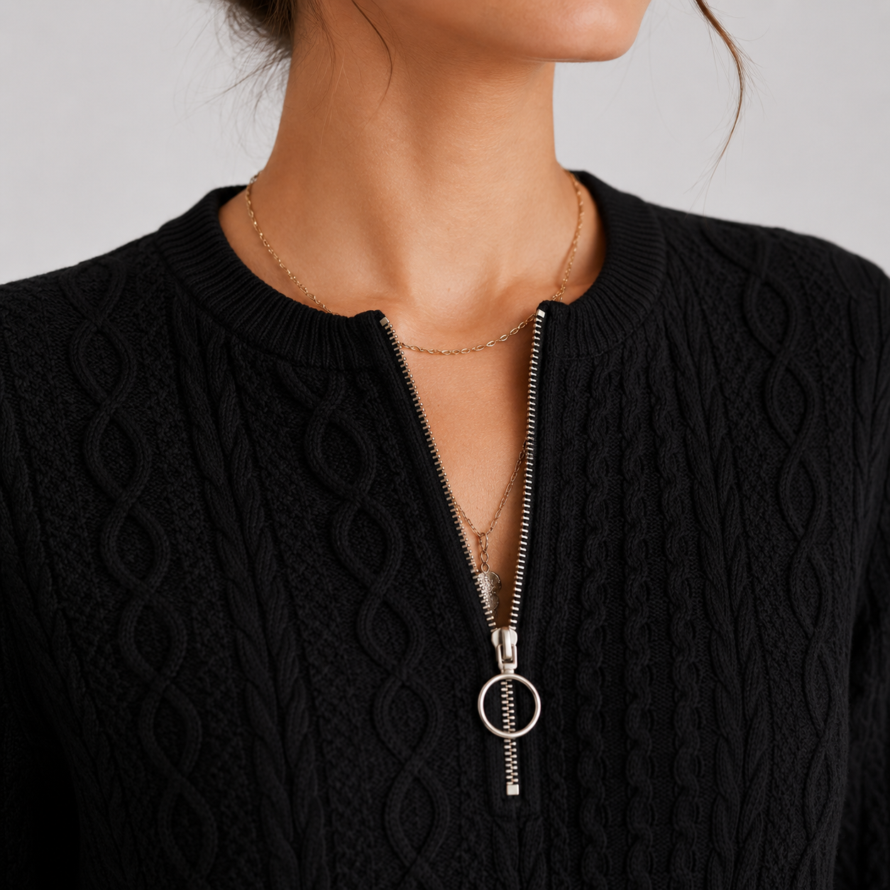 Women's Lightweight Sweater Zip Collar Long Sleeve Knitwear