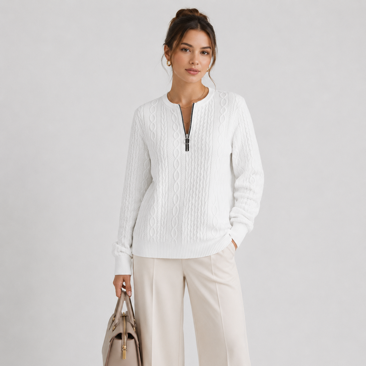 Women's Lightweight Sweater Zip Collar Long Sleeve Knitwear