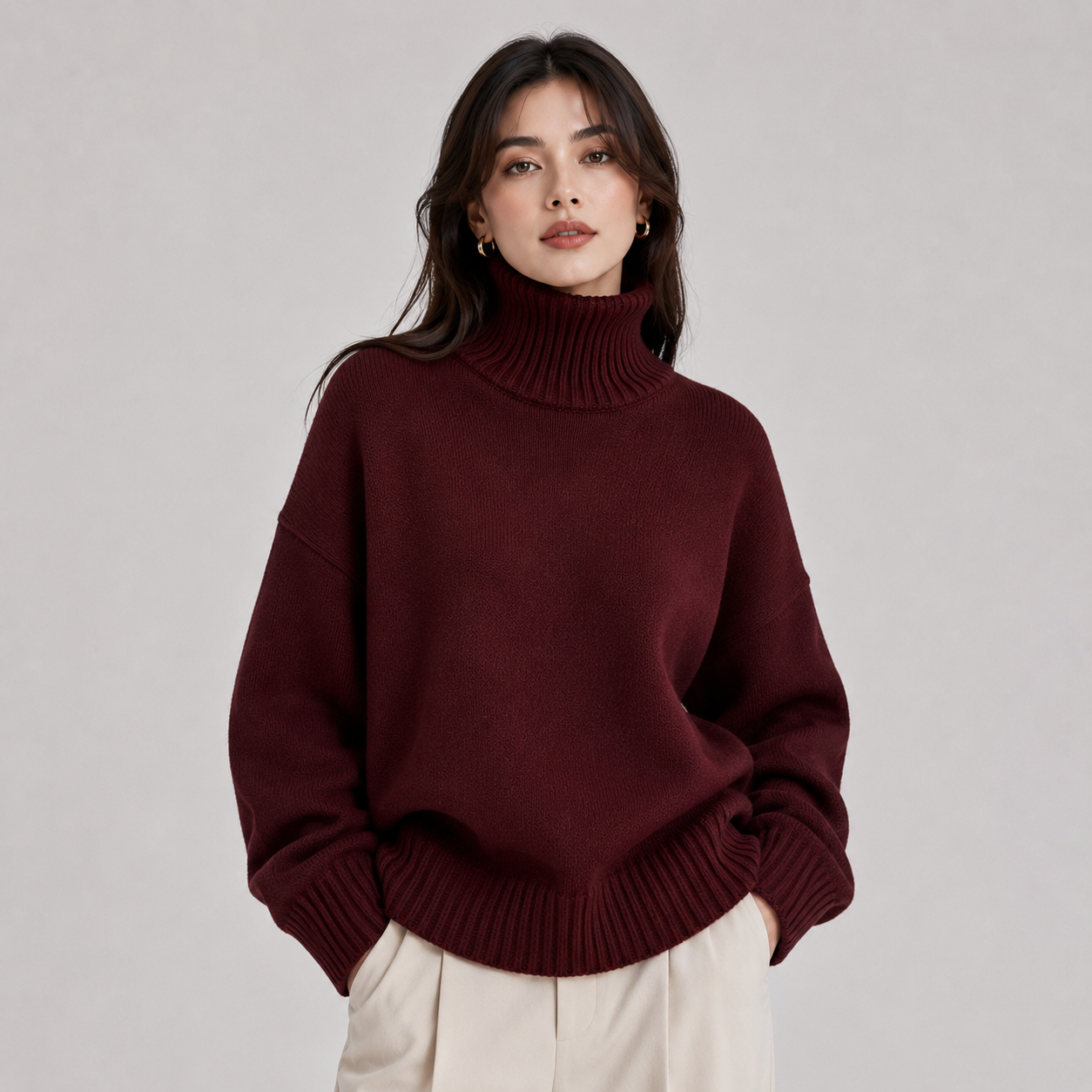 Women's Premium Turtleneck Sweater Warm Lightweight Knit Pullover