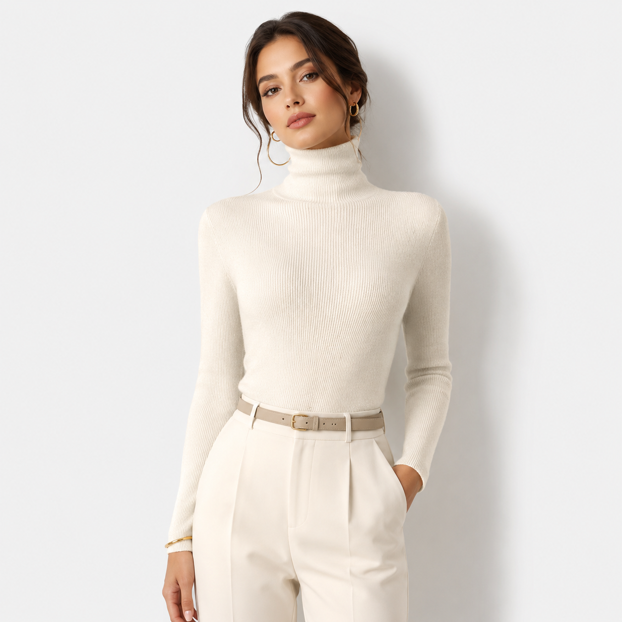 Women's Cashmere Look Turtleneck Lightweight Warm Knit Pullover