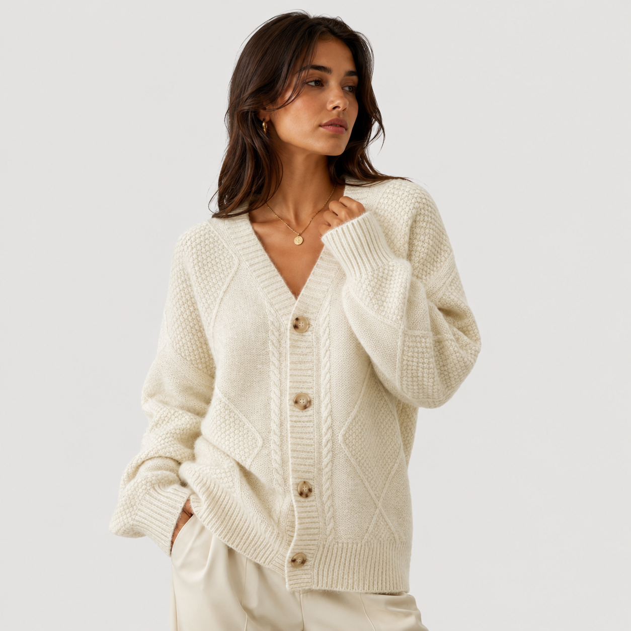 Women's Premium Knit Cardigan Cozy Long Sleeve Button Sweater