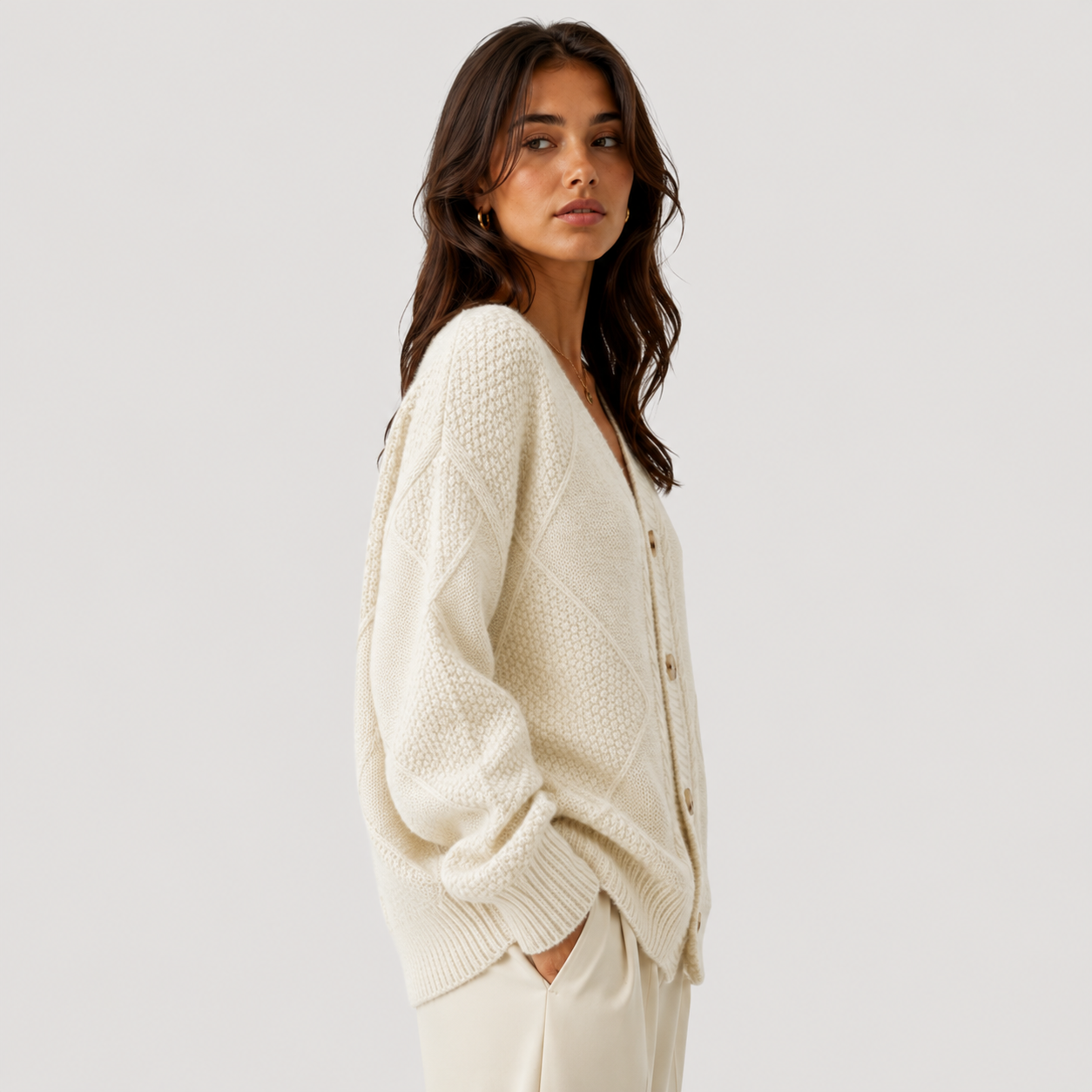 Women's Premium Knit Cardigan Cozy Long Sleeve Button Sweater