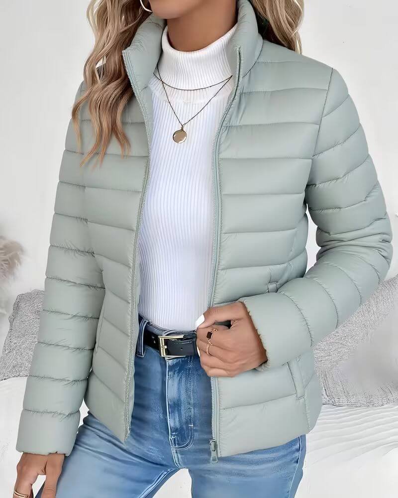 Women’s Lightweight Quilted Puffer Jacket with Stand Collar