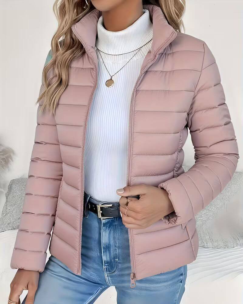 Women’s Lightweight Quilted Puffer Jacket with Stand Collar