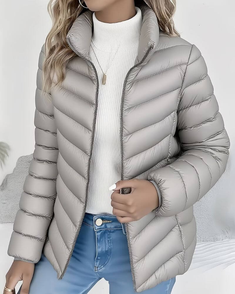 Women’s Lightweight Quilted Puffer Jacket with Stand Collar