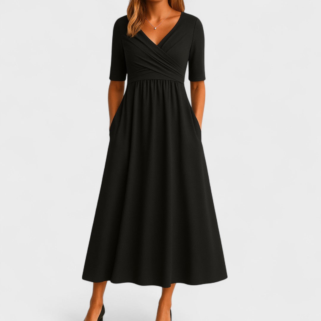 Sophia | Women's Midi Dress V-Neck Elbow Sleeve
