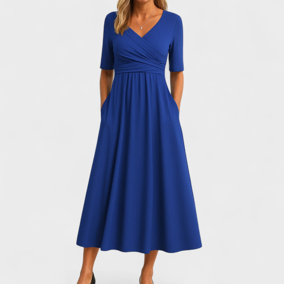 Sophia | Women's Midi Dress V-Neck Elbow Sleeve