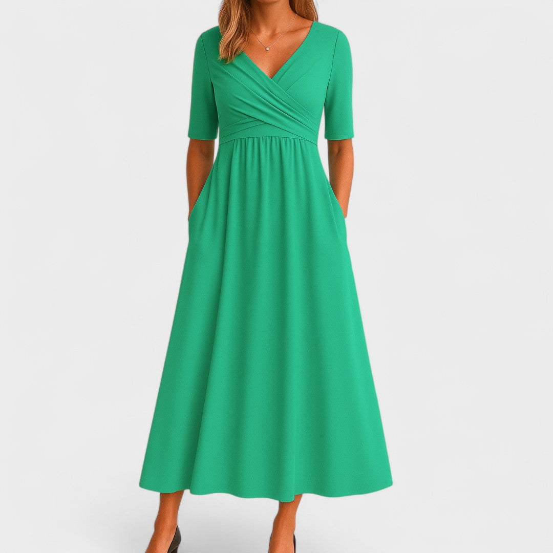 Sophia | Women's Midi Dress V-Neck Elbow Sleeve