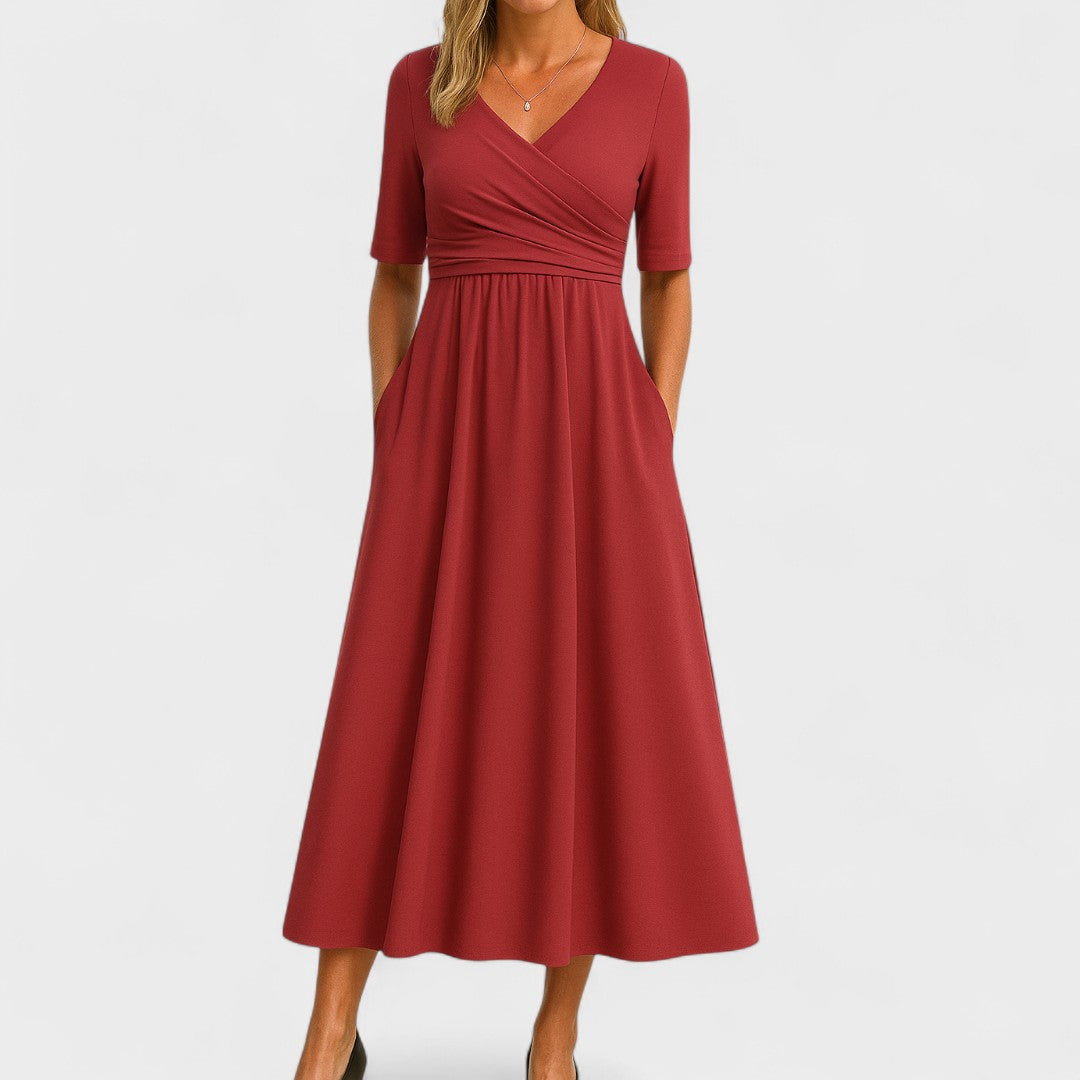 Sophia | Women's Midi Dress V-Neck Elbow Sleeve