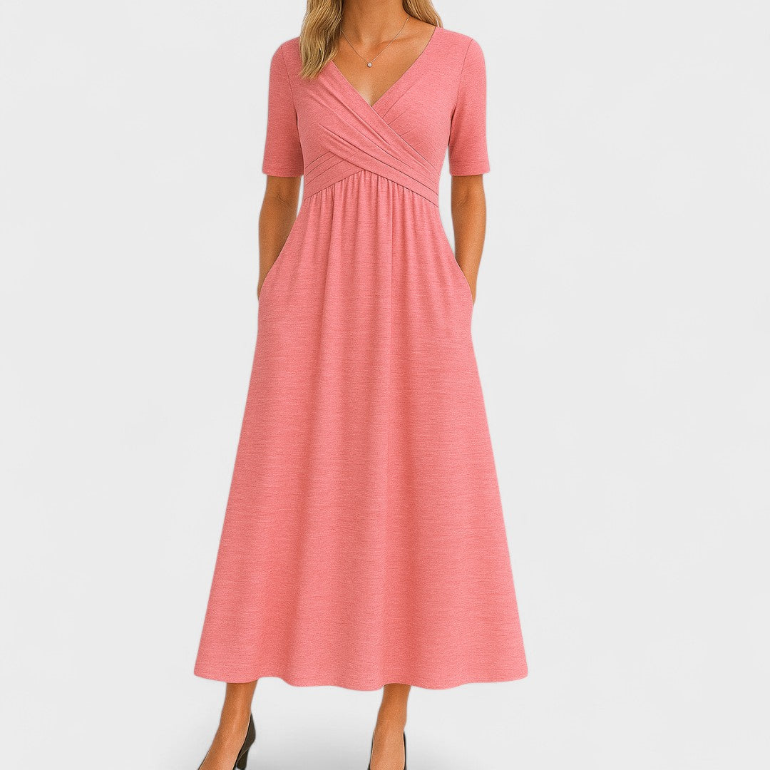 Sophia | Women's Midi Dress V-Neck Elbow Sleeve