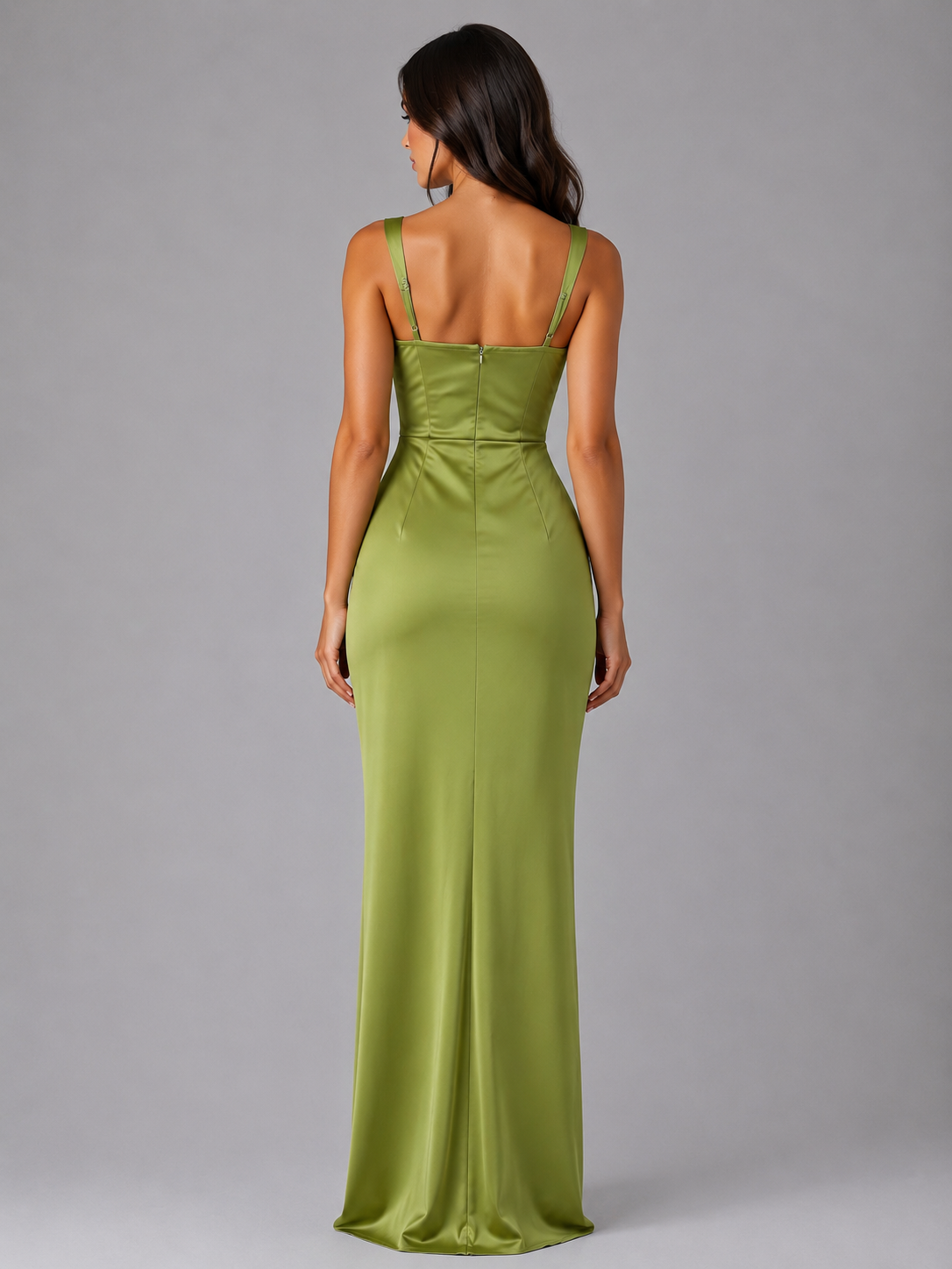 Women's Satin Maxi Dress Ruched Waist Square Neck Wedding Guest Gown