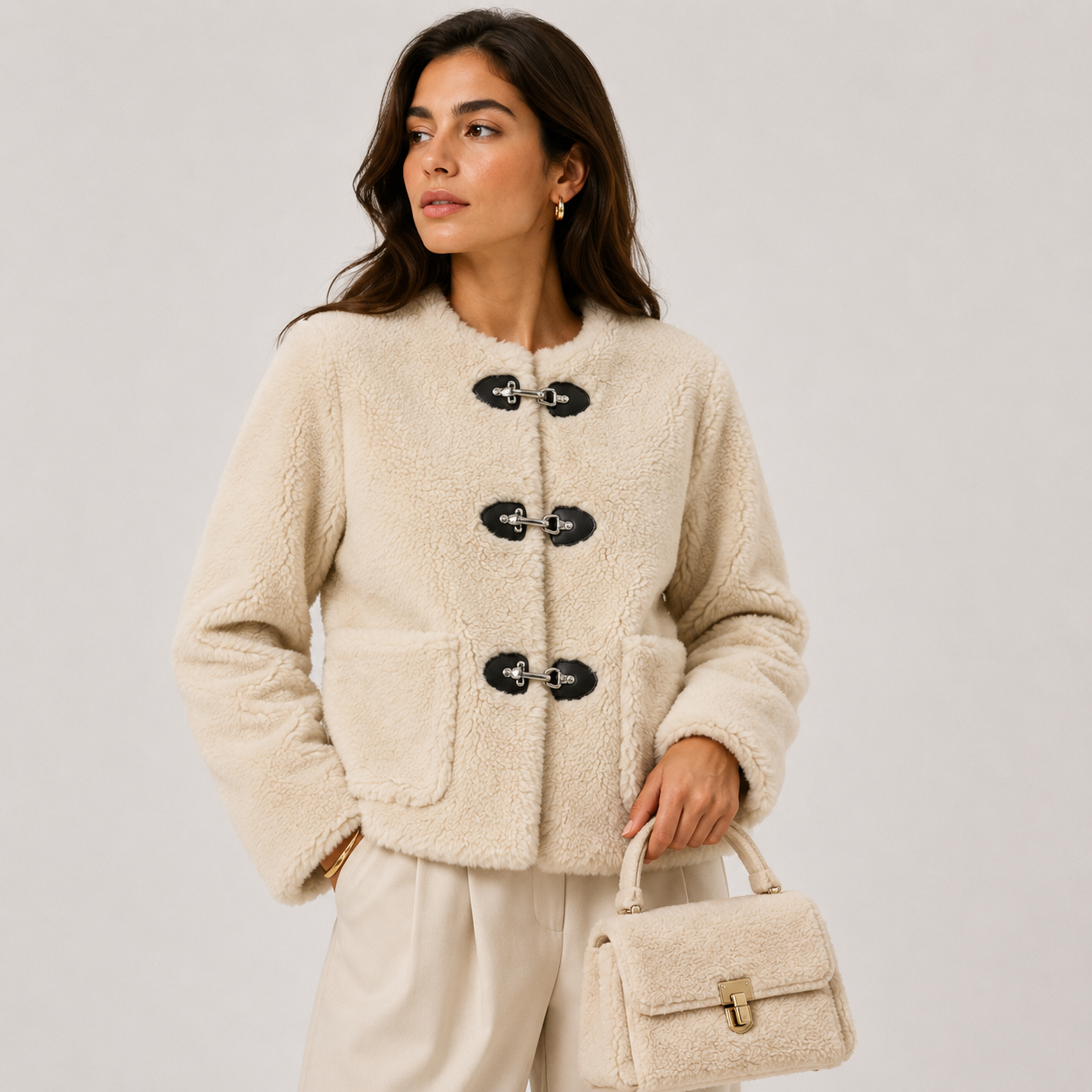 Women's Cozy Fleece Jacket with Toggle Button Closure