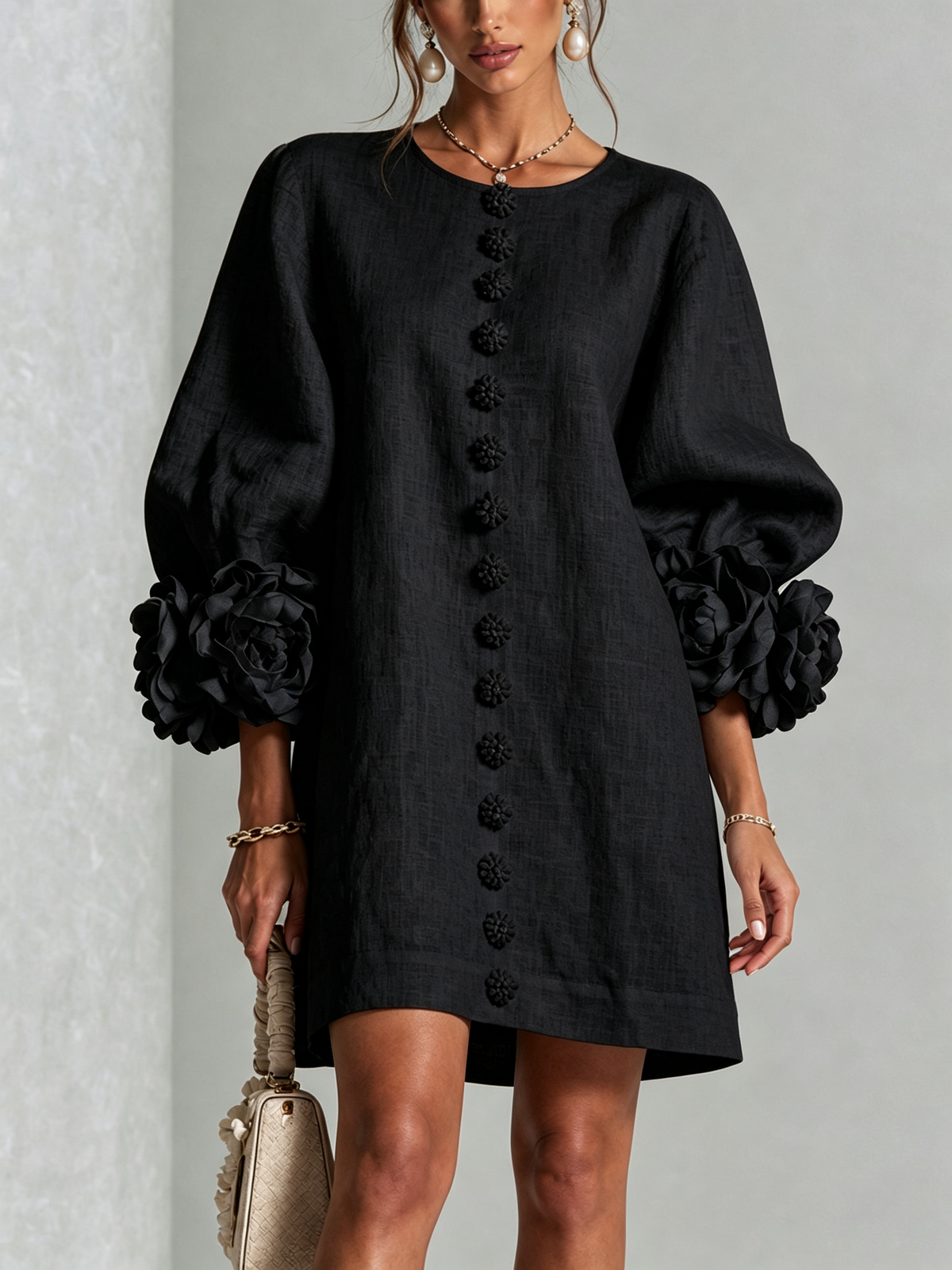 Imarie - Floral Cuff Mini Dress