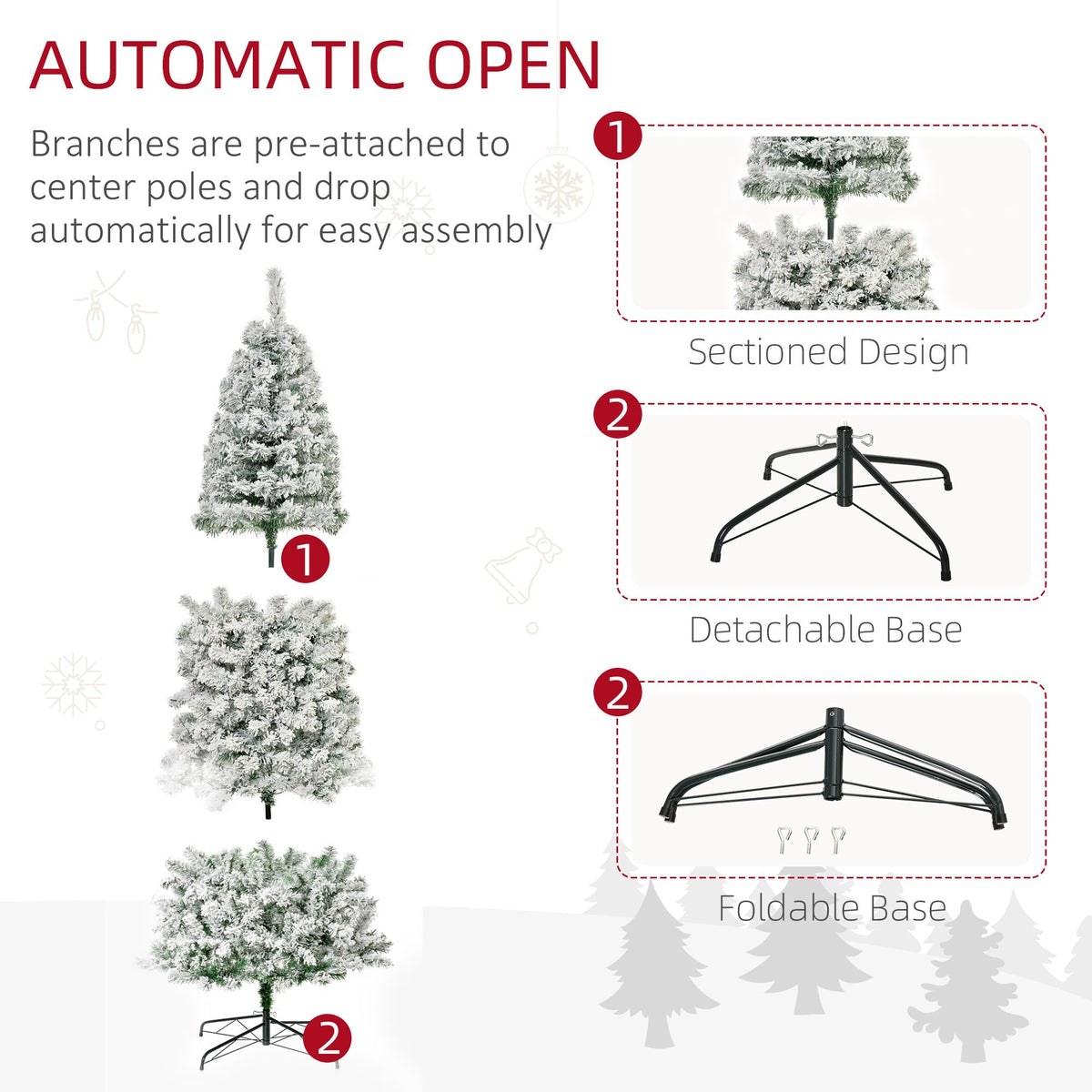 Pre-Lit Snow Flocked Pencil Christmas Tree 9ft – Warm White LED, Slim Auto-Open Branches