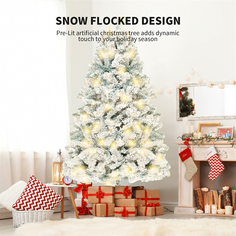 Pre-Lit Artificial Pine Christmas Tree 6ft, 7.5ft – Lighted Green PVC Tree with Metal Stand