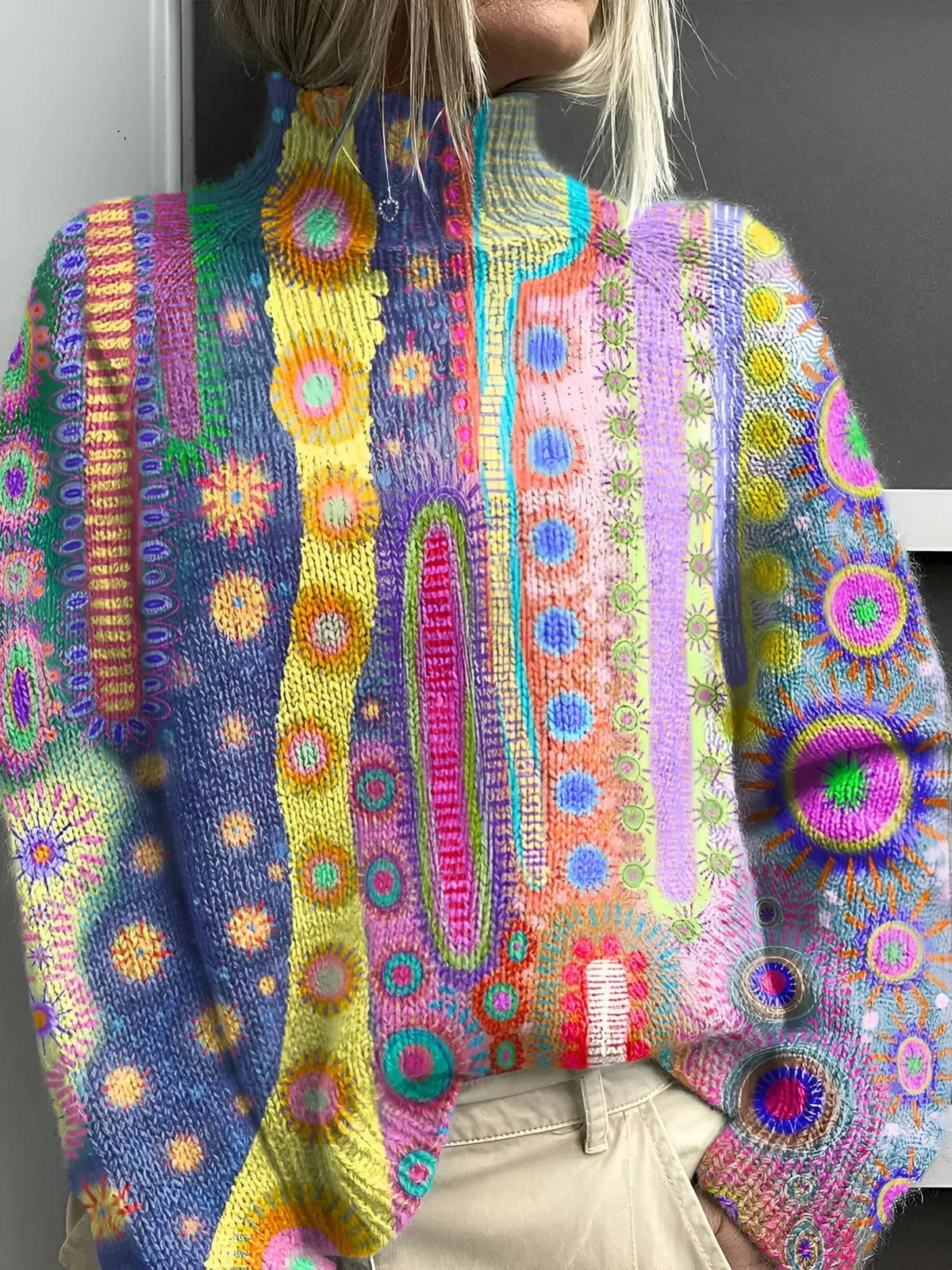 Alvara | Women's Colorful Abstract Knit Sweater