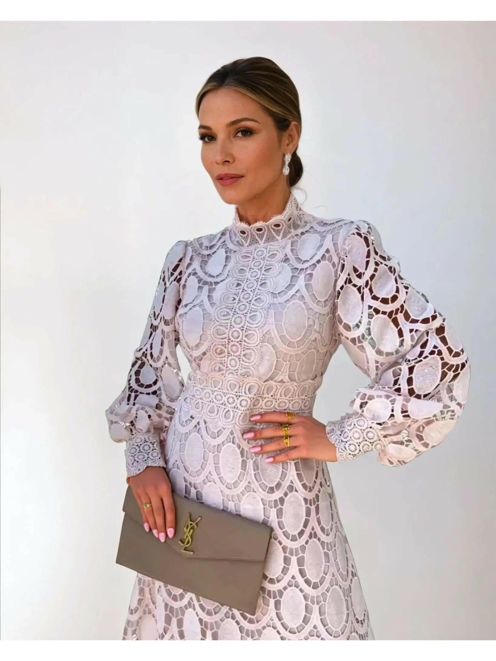 Women's Lace Maxi Dress Long Sleeve High Neck Cutout A-Line