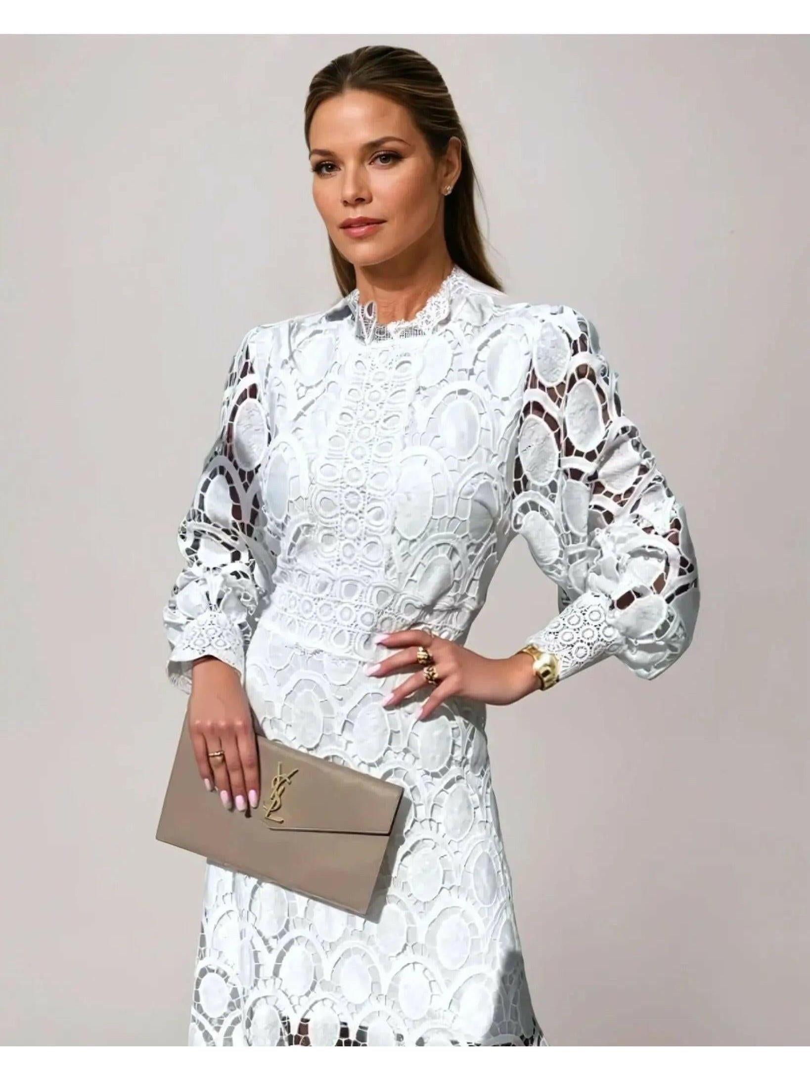 Women's Lace Maxi Dress Long Sleeve High Neck Cutout A-Line
