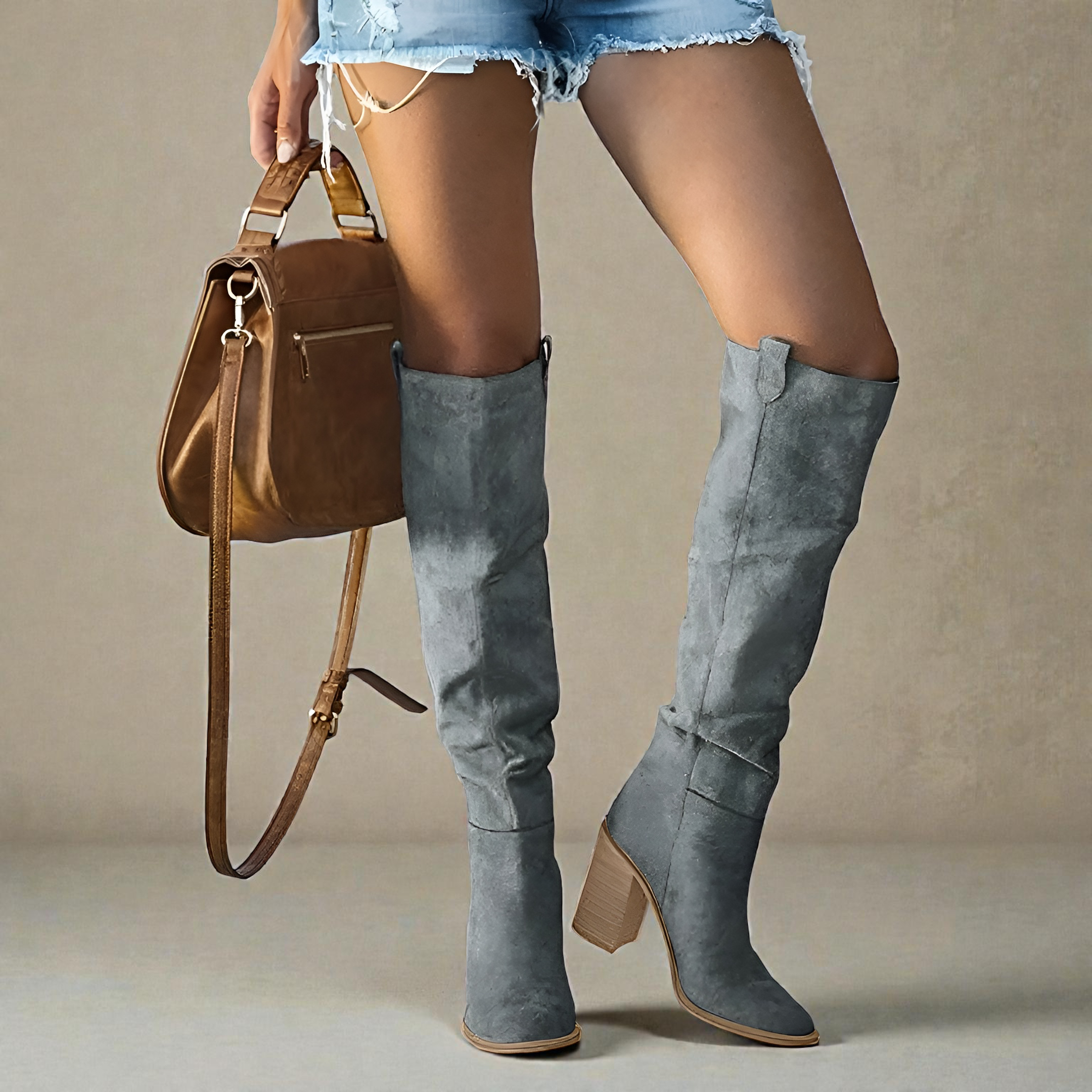 Refined Structured Knee High Block Heel Boots