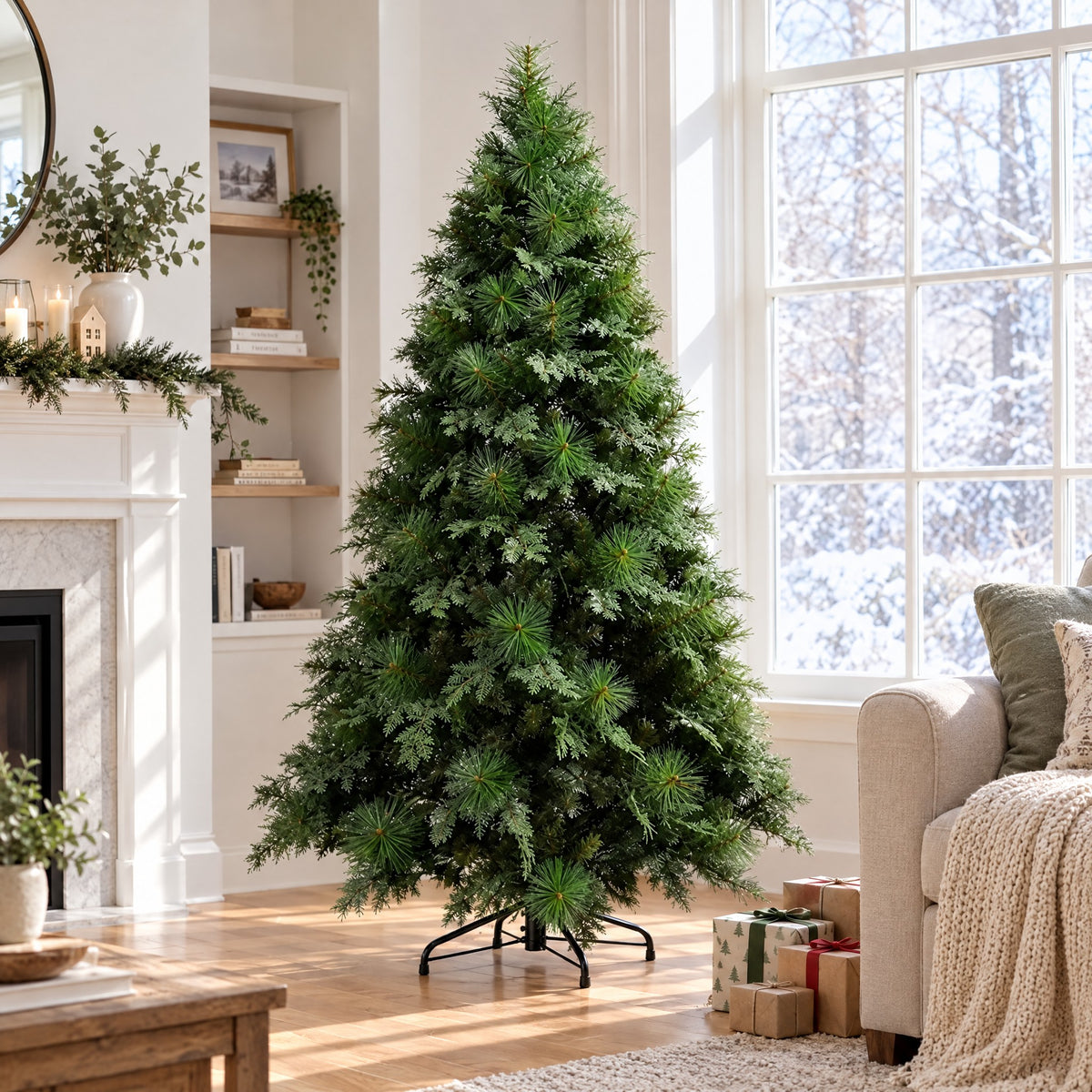 Artificial Christmas Tree 4ft, 5ft, 6ft – Full Pine with Mixed PET/PVC Tips, Metal Stand