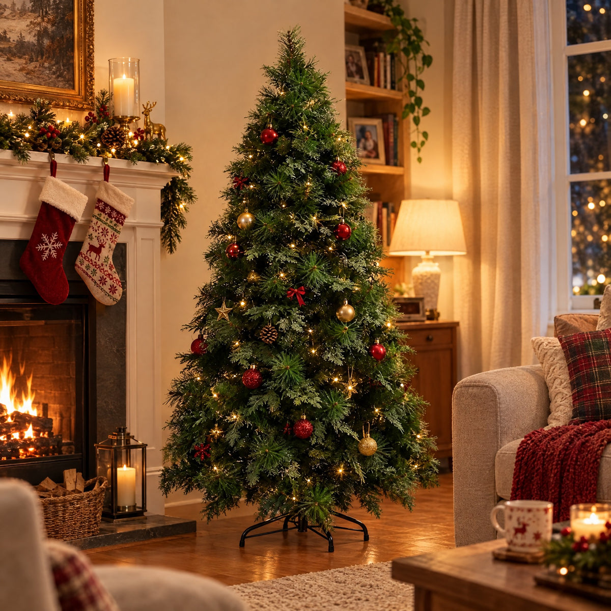 Artificial Christmas Tree 4ft, 5ft, 6ft – Full Pine with Mixed PET/PVC Tips, Metal Stand