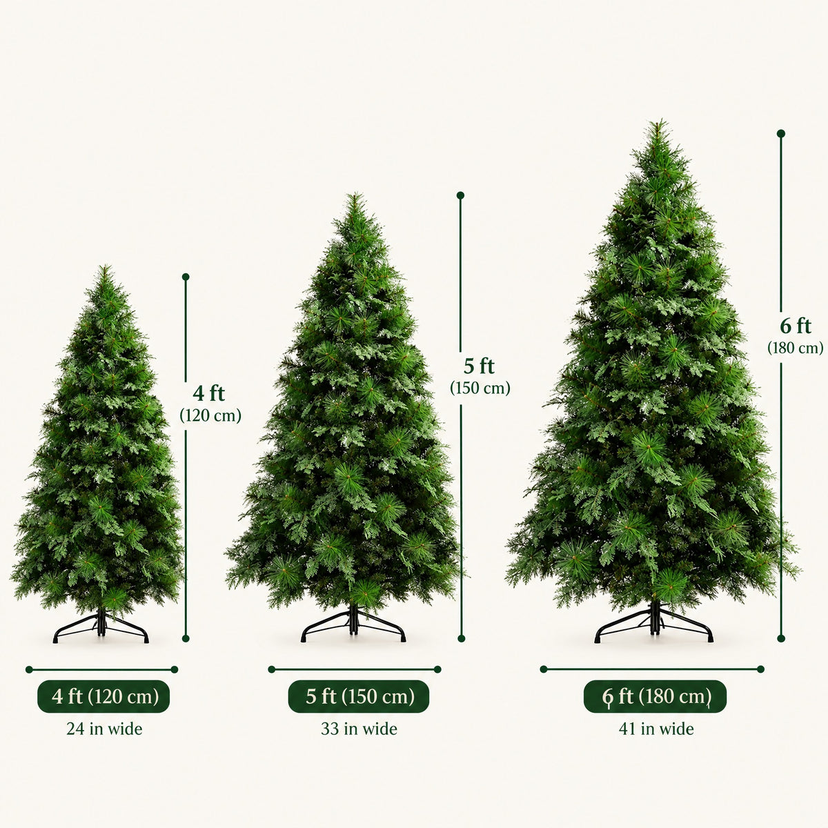 Artificial Christmas Tree 4ft, 5ft, 6ft – Full Pine with Mixed PET/PVC Tips, Metal Stand