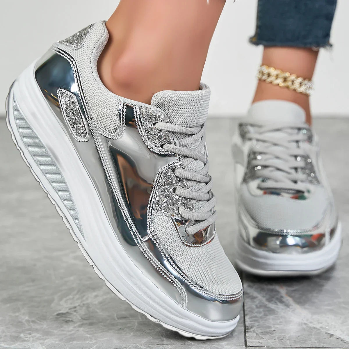 Aurelia | Women's Rhinestone Platform Sneakers