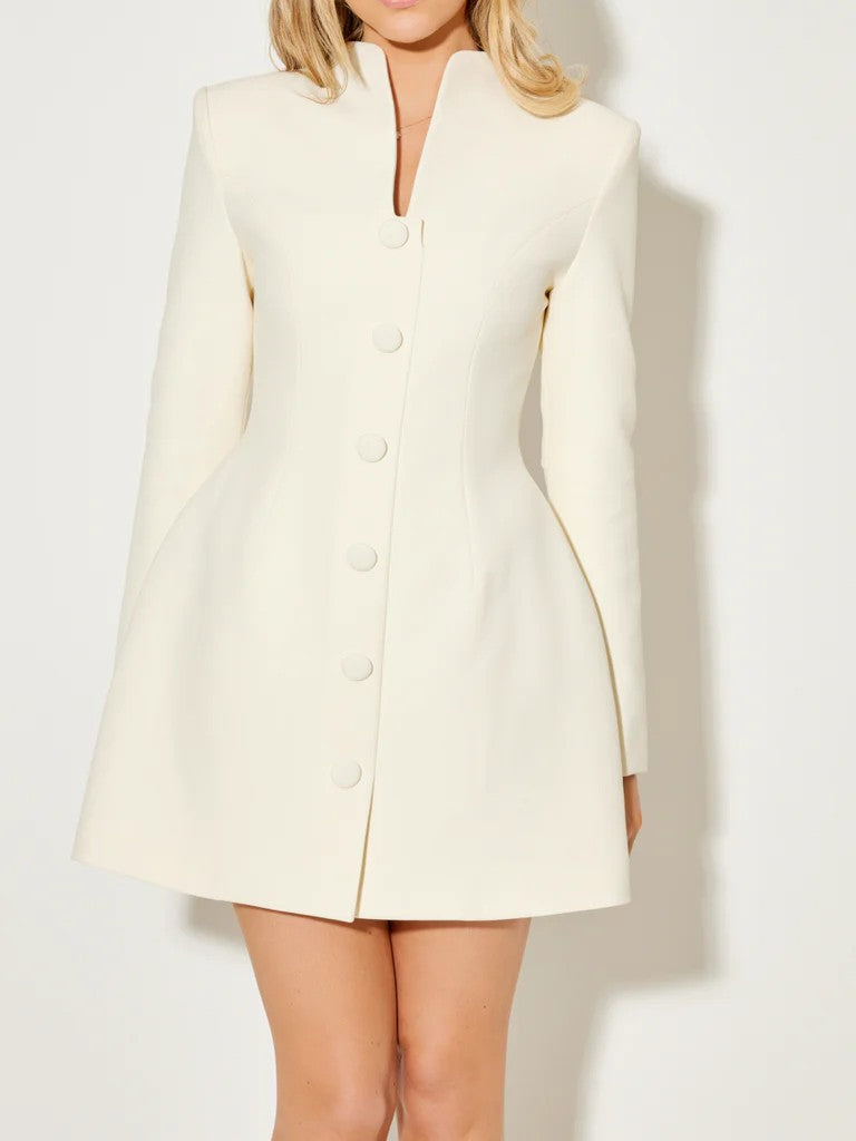 Women's Coat Dress Long Sleeve Button Front Stand Collar Fit and Flare Mini Blazer Dress